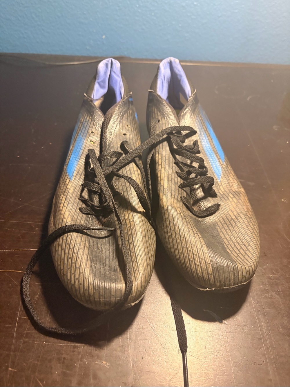 adidas Black Athletic Soccer Shoes with Blue Accent